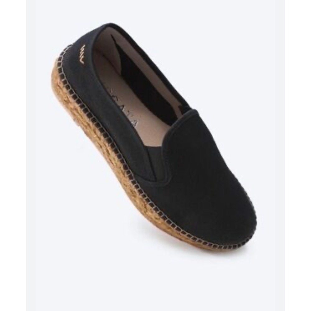 Viscata Barcelona Black‎ Canvas Slip On Espadrille Platform Flats Spain Size 40